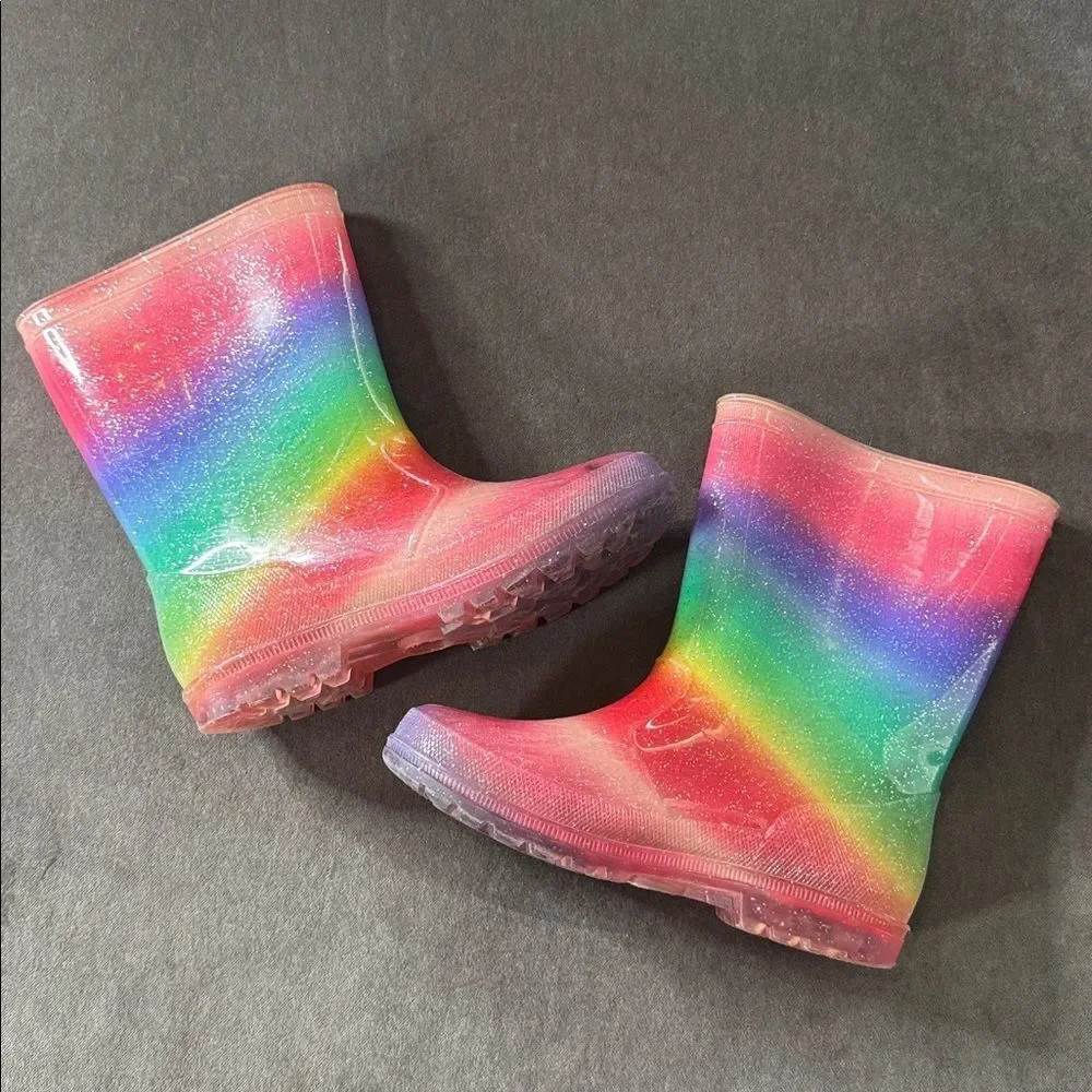 Olive & Edie Girls Rainbow Glitter Multi Color Rain boots Size 2